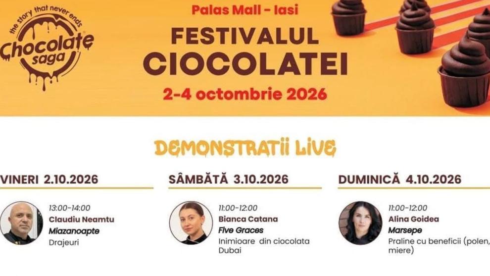 A început festivalul ciocolatei la Iași. Demonstrații live și ateliere pentru copii, în weekendul 2–4 octombrie, la Palas Mall