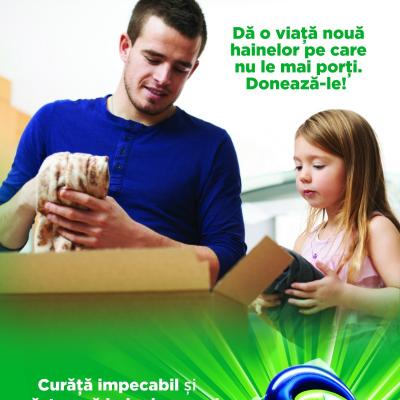 Ariel 3in1 PODS si Auchan te invita sa donezi hainele pe care nu le mai porti