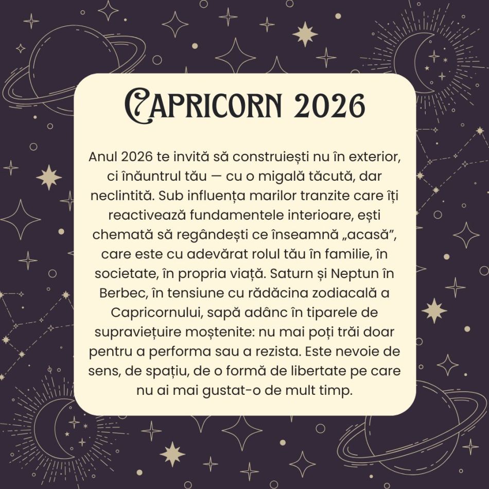 Horoscop CAPRICORN 2026 – Te așteaptă un an plin de revizuiri. Te realiniezi cu cea mai autentică versiune a ta
