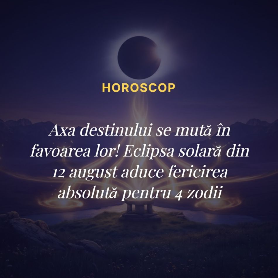 Axa destinului se mută în favoarea lor! Eclipsa solară din 12 august aduce fericirea absolută pentru 4 zodii