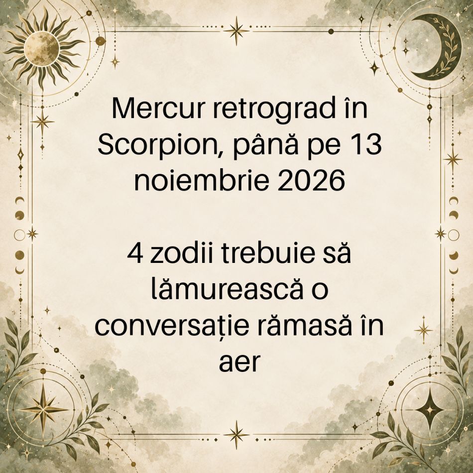 Mercur retrograd în Scorpion, până pe 13 noiembrie 2026: 4 zodii trebuie să lămurească o conversație rămasă în aer