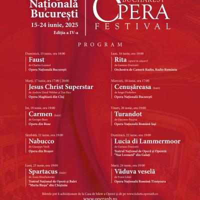 10 spectacole invitate de operă, balet, musical şi operetă la Bucharest Opera Festival, ediţia a patra,  între 15 și 24 iunie