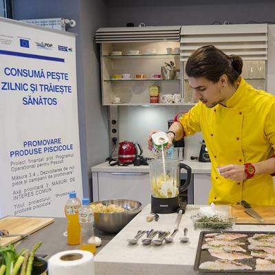 Live cooking show cu d'Artagnan pentru promovarea consumului de produse piscicole