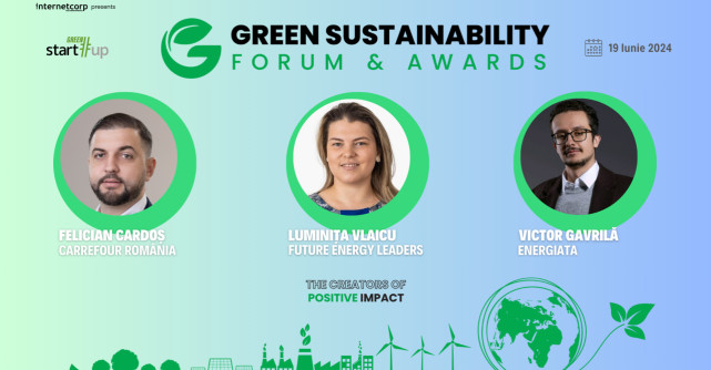 Felician Cardoș (Carrefour România), Luminița Vlaicu (FEL), Claudiu Butacu (EFdeN) pe scena Green Sustainability Forum