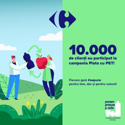 Carrefour România: 10.000 de clienți au plătit cu PET pentru fructe și legume românești în 14 hipermarketuri din țară! 