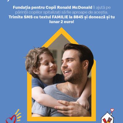 Susține Fundația pentru Copii Ronald McDonald printr-o donație lunară și ajută-ne să ținem familiile împreună