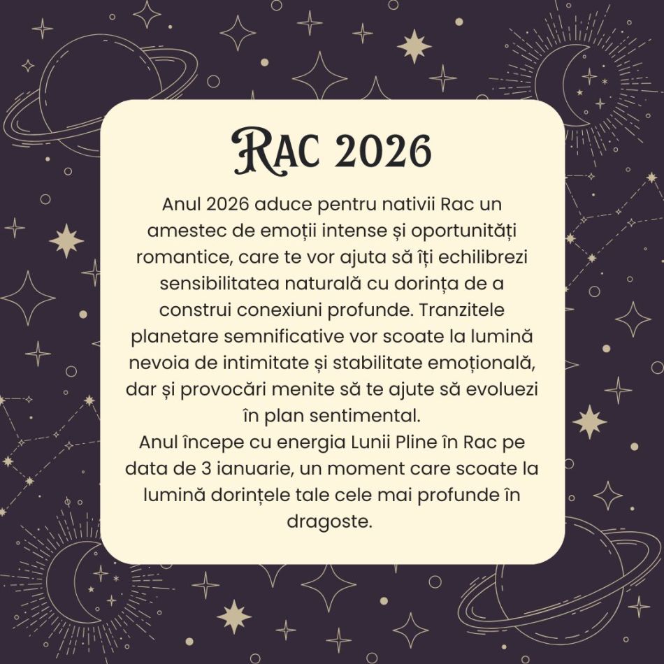 Horoscop RAC 2026 – A sosit momentul să nu-ți mai ignori intuiția și să o lași să te călăuzească spre noi culmi