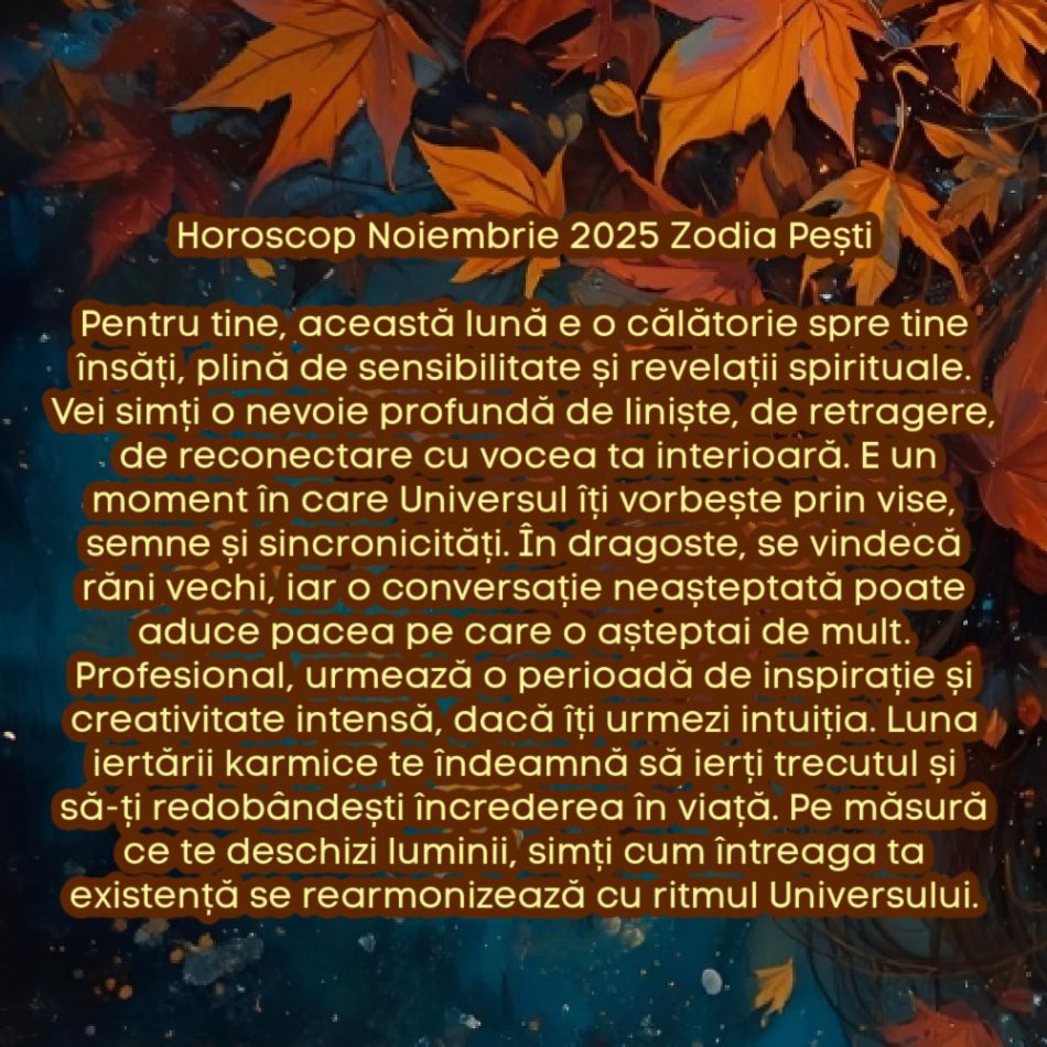 Horoscop Noiembrie 2025. Ultima lună de toamnă, ultimul prag. Luna iertării karmice. Eliberăm trecutul, recâștigăm pacea