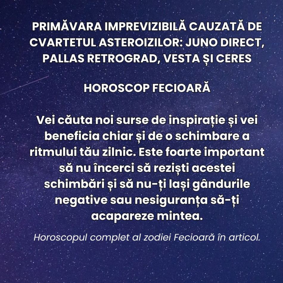 Primăvara imprevizibilă a deciziilor bruște cauzată de cvartetul asteroizilor:  Juno direct, Pallas retrograd, Vesta și Ceres