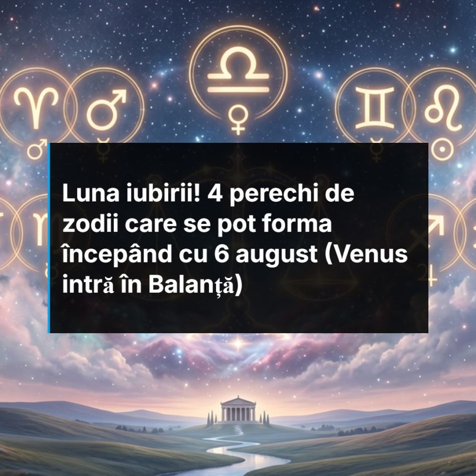 Luna iubirii! 4 perechi de zodii care se pot forma începând cu 6 august (Venus intră în Balanță)