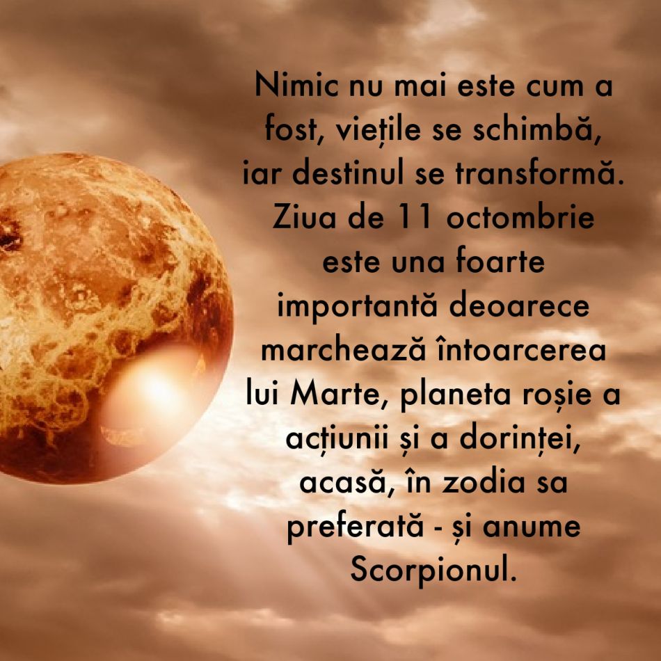 Pe 11 octombrie Marte se întoarce în Scorpion. Ne ridicăm din propria cenușă și ne luăm viețile în propriile mâini