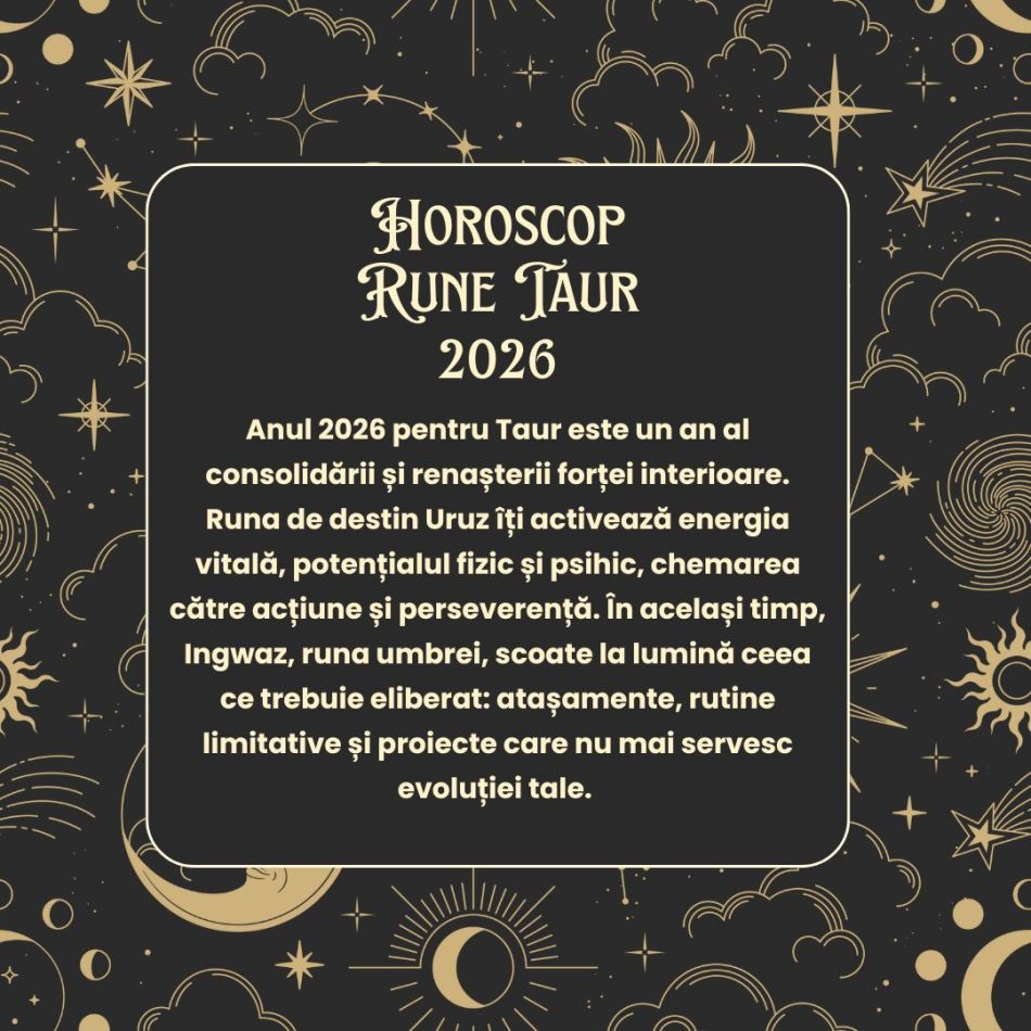  Horoscop Rune 2026 TAUR: Vei descoperi echilibru între energie și răbdare! Vei culege roadele efortului consistent