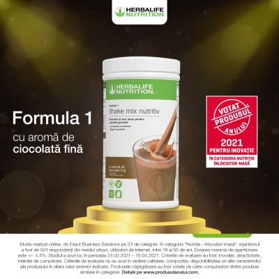 Shake-ul înlocuitor de masă Herbalife Nutrition Formula 1 cu aromă de ciocolată fină a câștigat premiul Votat Produsul Anului