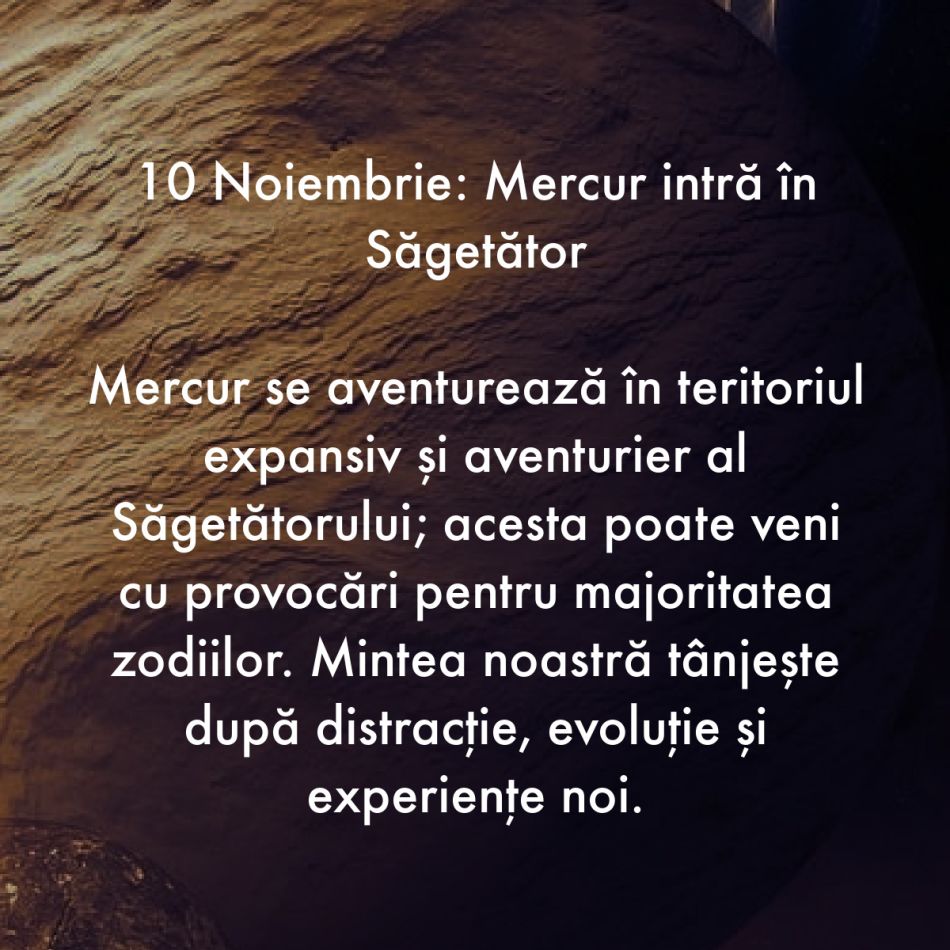 Evenimentele astrologice din noiembrie îndeamnă la eliberare de tirania grijilor. Avem parte de împlinire sufletească