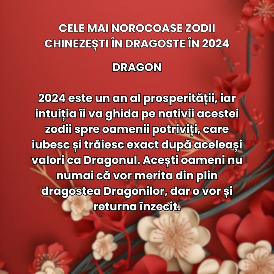 Horoscop Anul Dragonului de Lemn: Cele mai norocoase zodii chinezești în dragoste în 2024