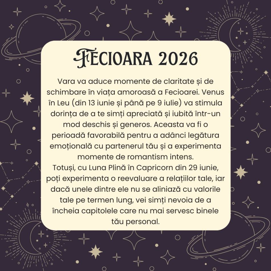 Horoscop FECIOARĂ 2026 –  Ești încurajată să faci ordine în viața de zi cu zi. Provocările trecutului sunt răsplătite