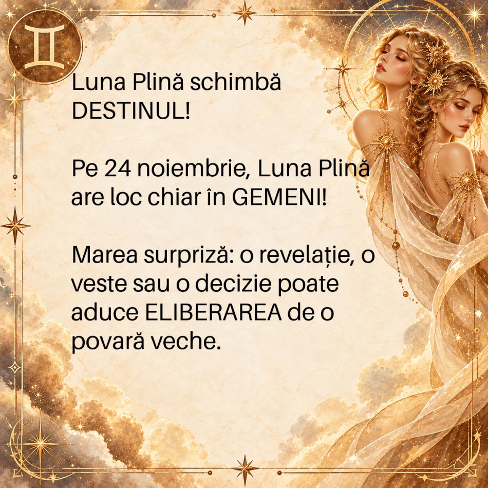 Luna Plină schimbă DESTINUL! În Noiembrie, GEMENII primesc răspunsul care le poate aduce o mare ELIBERARE