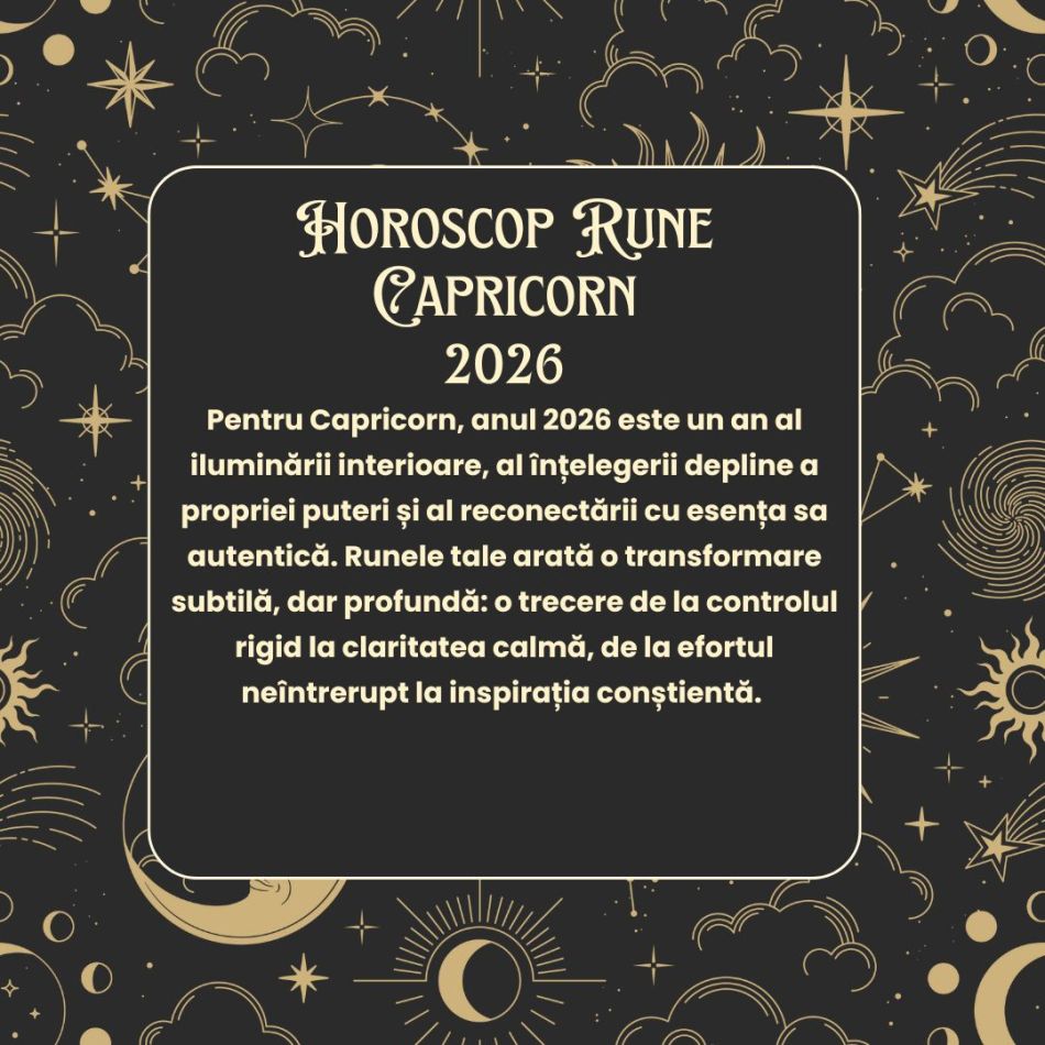 Horoscop Rune 2026 Capricorn: Te reconectezi cu esența ta autentică și împărtășești înțelepciunea cu ceilalți