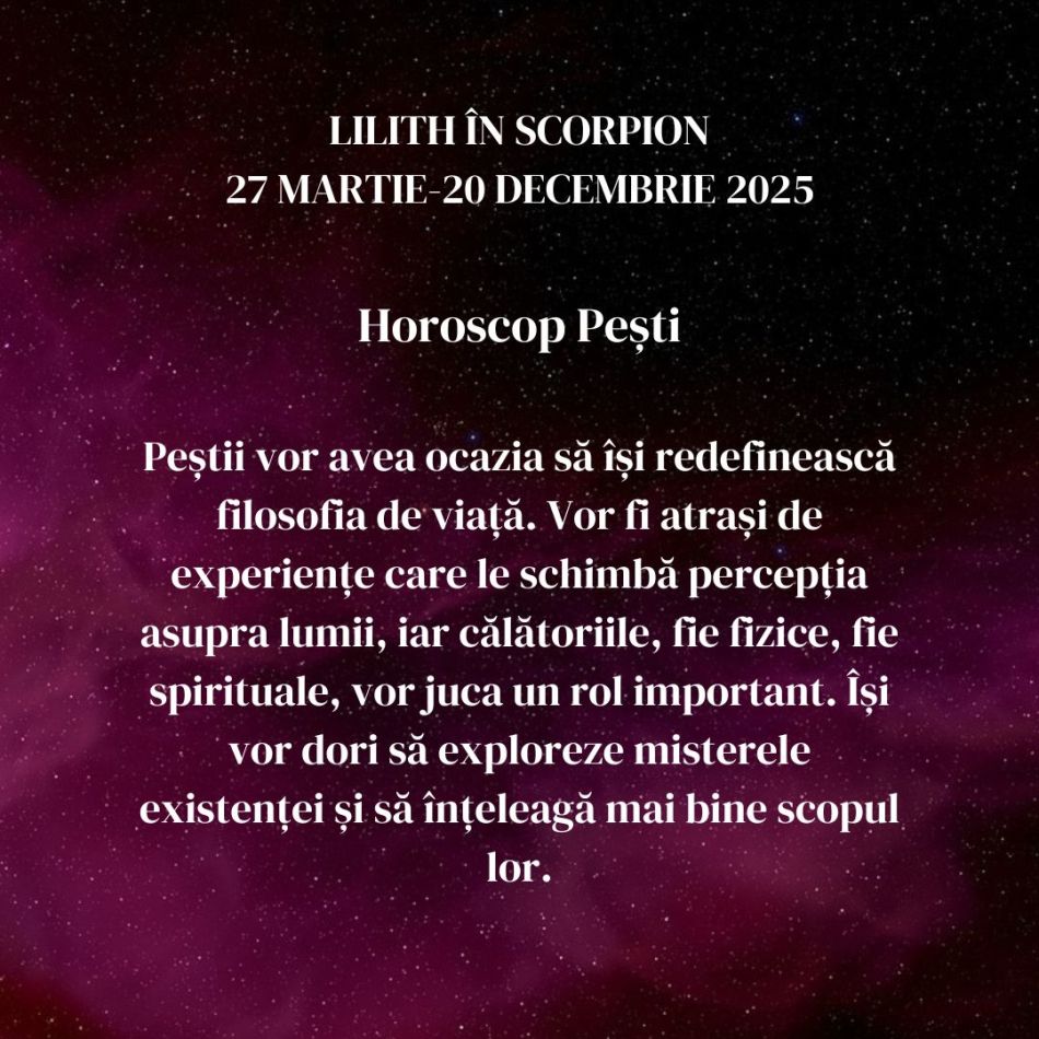 Lilith, Luna Neagră, se mută în Scorpion până în decembrie 2025. Inimile frânte sunt răzbunate, iar relațiile se intensifică