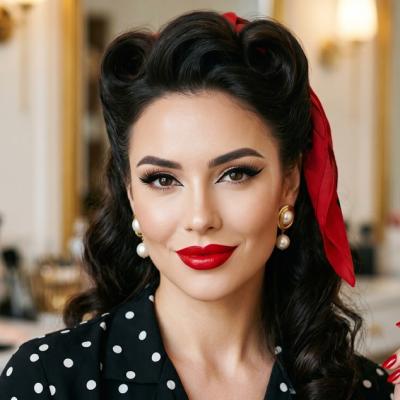 Machiaj pin-up care întoarce priviri: buze roșii perfecte și cat eye seducător