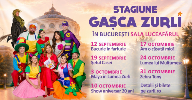 Gașca Zurli anunță o nouă stagiune în București: Spectacolele cele mai îndrăgite de copii și părinți revin pe scenă 