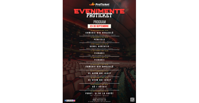 ProTicket anunță spectacolele din ultima săptămână a lunii septembrie: premiere și comedii de excepție