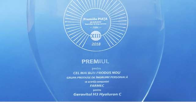 Pentru al doilea an consecutiv, Farmec obține titlul de „Cel mai bun produs nou” pentru Gerovital H3 Hyaluron C