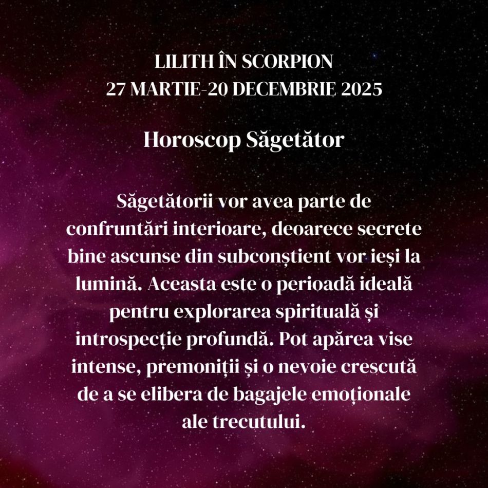 Lilith, Luna Neagră, se mută în Scorpion până în decembrie 2025. Inimile frânte sunt răzbunate, iar relațiile se intensifică