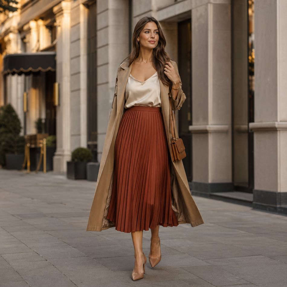5 ținute cu fusta midi plisată: trucuri simple pentru un look modern, dar îndrăzneț