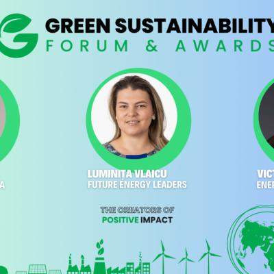 Felician Cardoș (Carrefour România), Luminița Vlaicu (FEL), Claudiu Butacu (EFdeN) pe scena Green Sustainability Forum