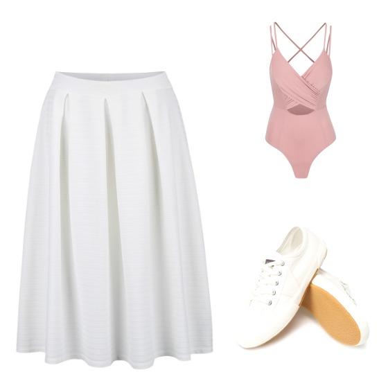 O fusta midi, trei tinute diferite