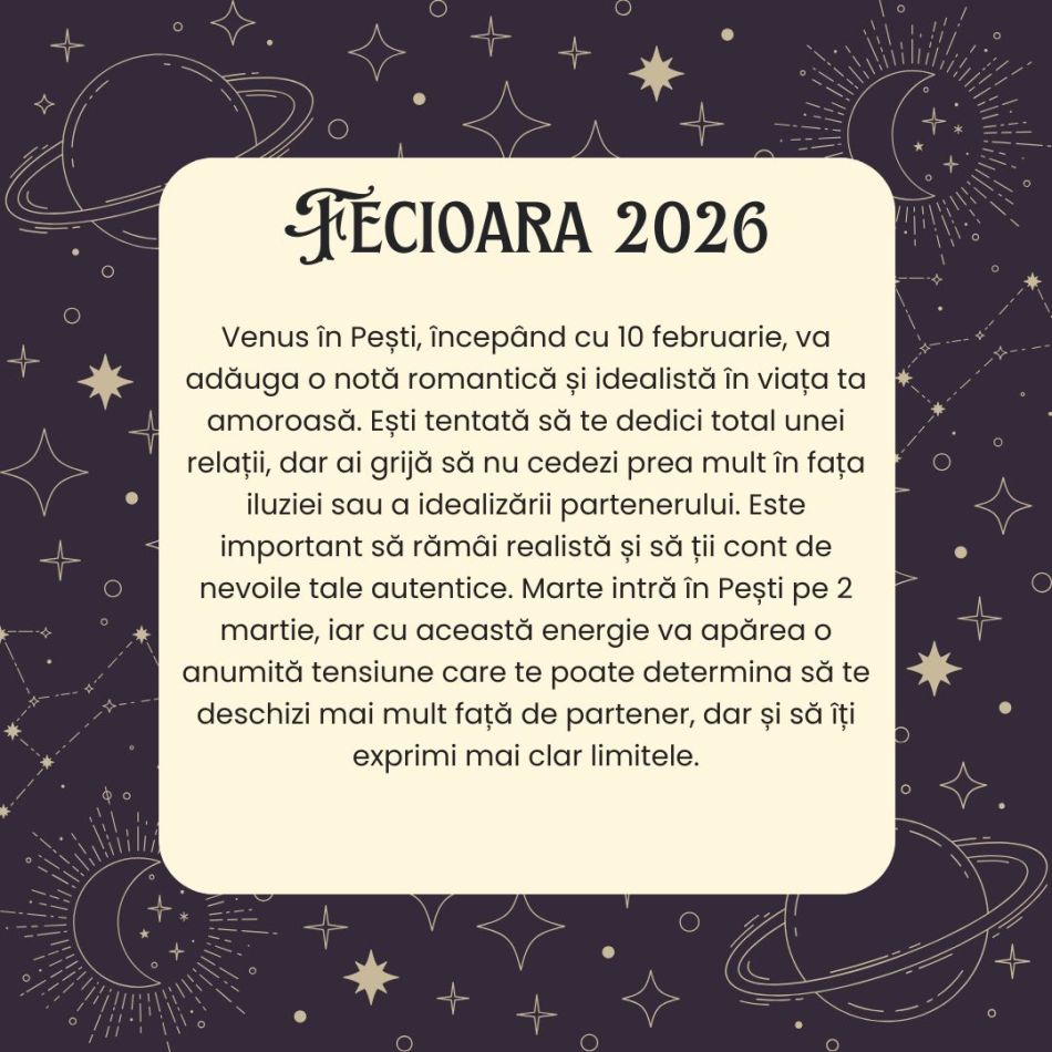 Horoscop FECIOARĂ 2026 –  Ești încurajată să faci ordine în viața de zi cu zi. Provocările trecutului sunt răsplătite