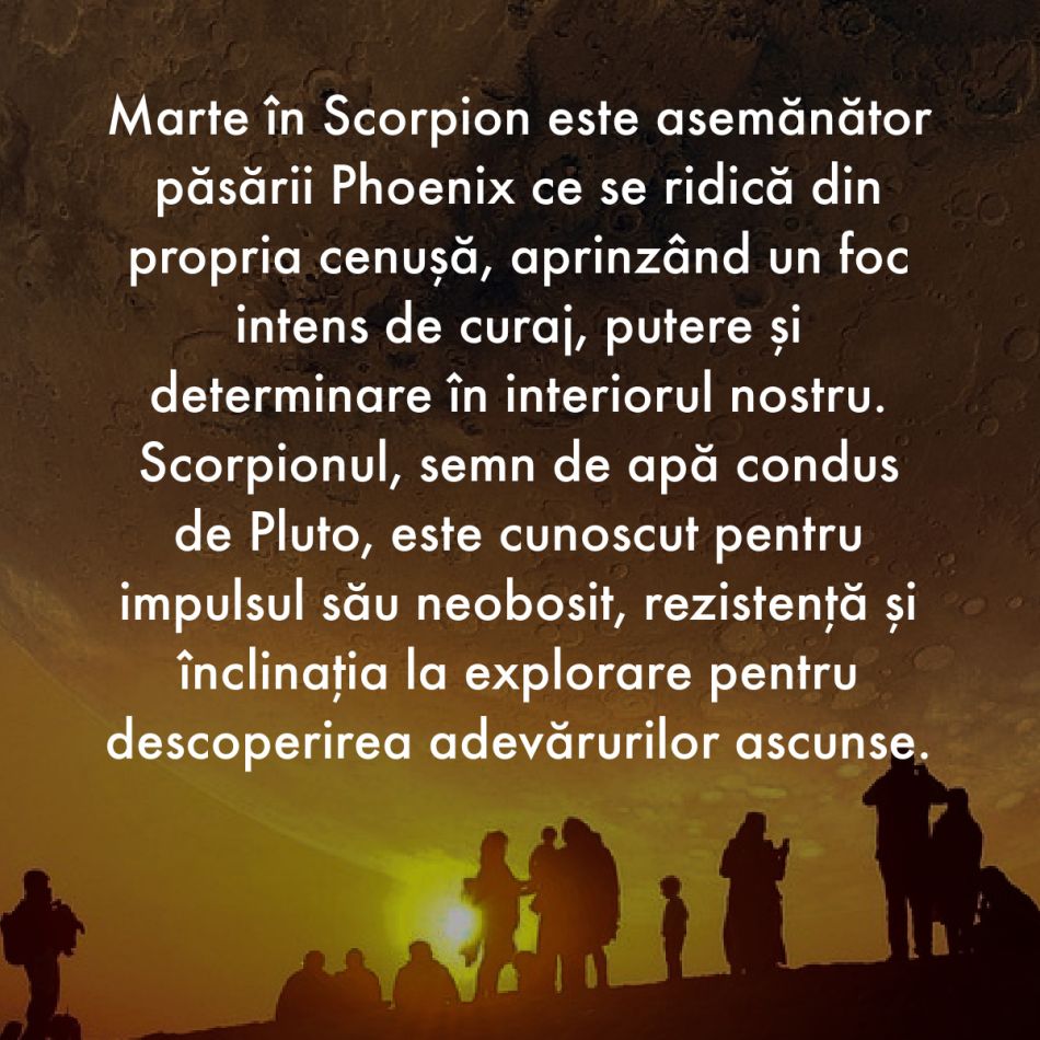 Pe 11 octombrie Marte se întoarce în Scorpion. Ne ridicăm din propria cenușă și ne luăm viețile în propriile mâini