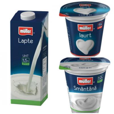 Muller schimba ambalajele pentru lapte, iaurt si smantana