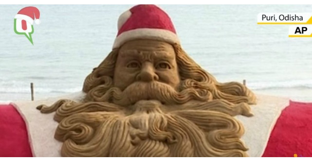 Cel mai mare Mos Craciun din nisip, construit pe o plaja din India