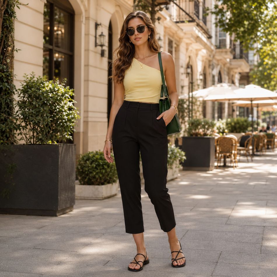 Cum porți pantalonii capri vara în 5 ținute moderne: de la outfitul de birou la combinații elegante pentru seară