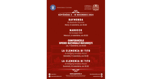 Început de noiembrie, la Opera Națională București, cu spectacole memorabile de balet și operă