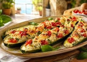 Dovlecei umpluți cu ricotta, roșii și mozzarella: cina de vară ușoară care se rumenește spectaculos la cuptor