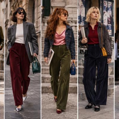 Pantalonii din catifea reiată revin în garderobă: 5 ținute de septembrie care îi fac din nou foarte fashion