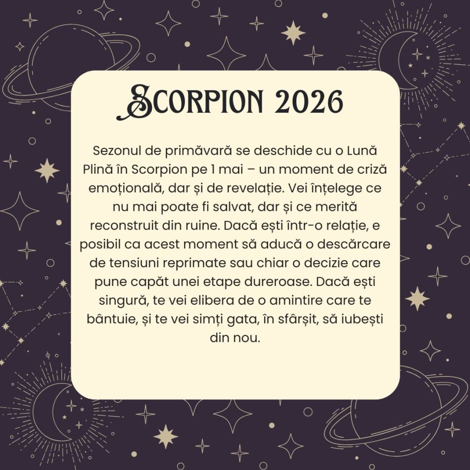 Horoscop SCORPION 2026 – Obstacolele îți testează limitele. Suișurile și coborâșurile te vor ajuta să îți redescoperi nevoile