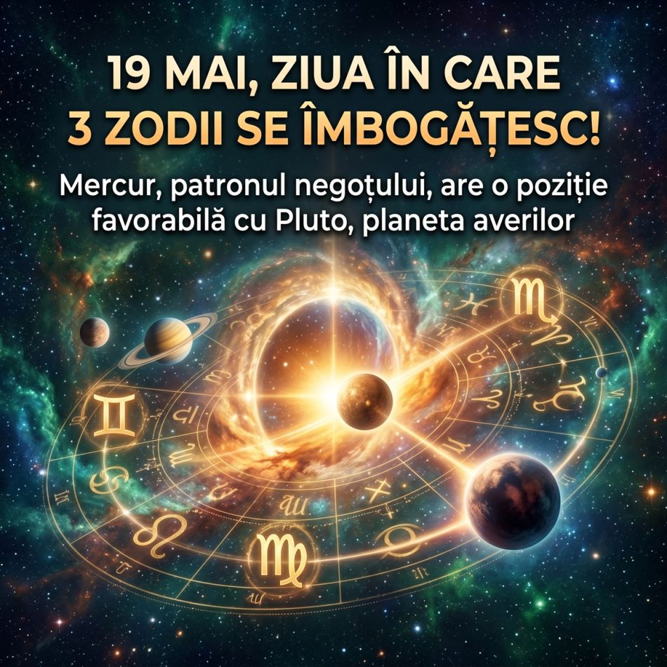 19 mai, ziua în care 3 zodii se îmbogățesc! Mercur, patronul negoțului, are o poziție favorabilă cu Pluto, planeta averilor