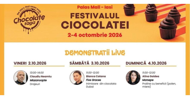 A început festivalul ciocolatei la Iași. Demonstrații live și ateliere pentru copii, în weekendul 2–4 octombrie, la Palas Mall