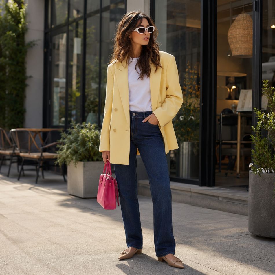 Denim închis la culoare: 5 ținute care arată mai elegant decât blugii clasici și se potrivesc de dimineață până seara