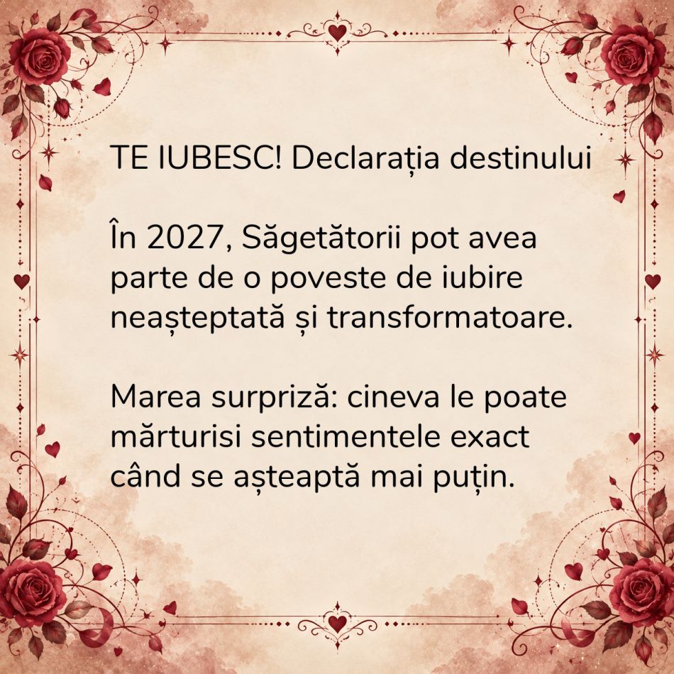 Cineva le va spune TE IUBESC când se așteaptă mai puțin! În 2027 Săgetătorilor li se pregătește o POVESTE de iubire ravisantă