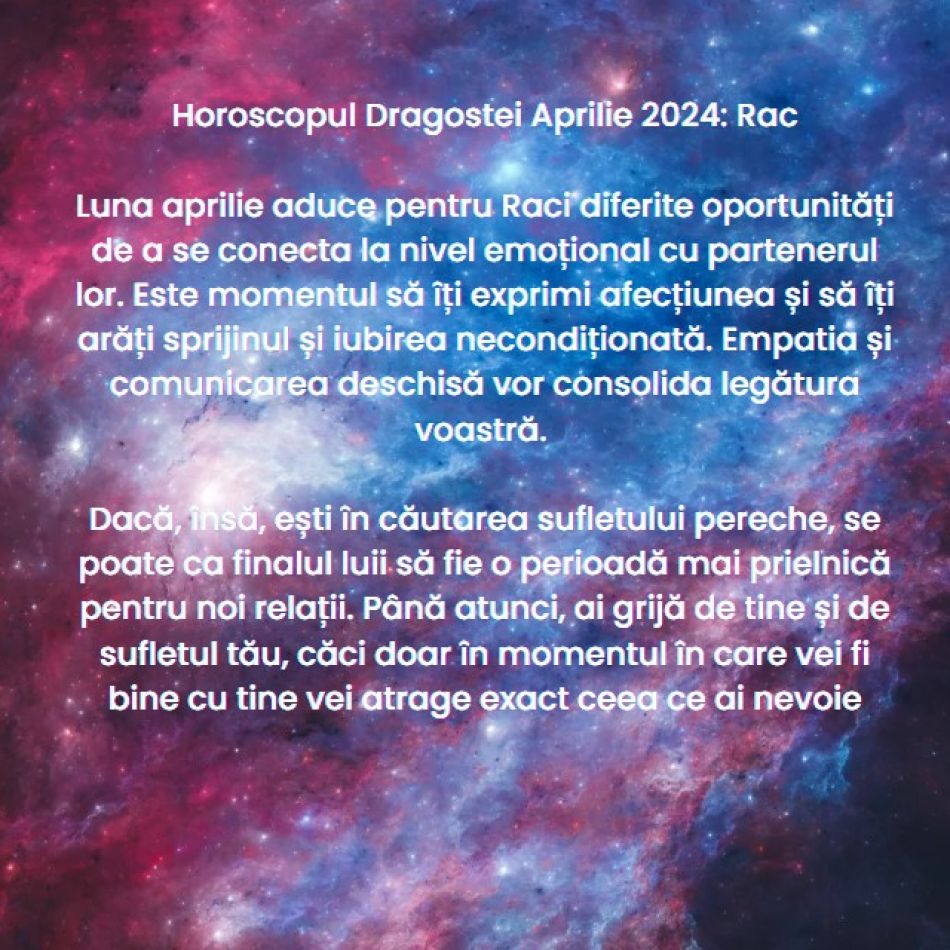Horoscopul Dragostei Aprilie 2024: Explorăm toate cotloanele sufletului și ne conectăm la nivel emoțional cu cei din jur