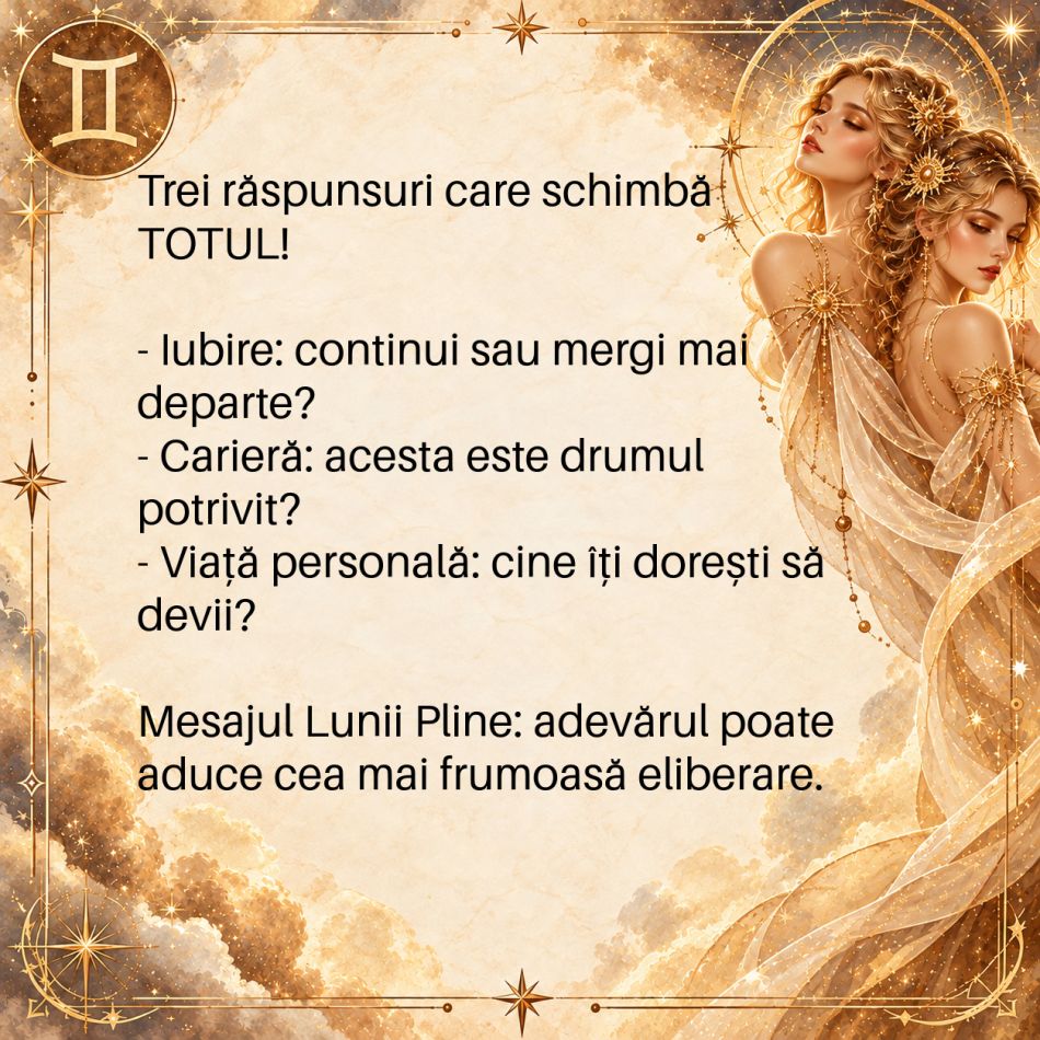 Luna Plină schimbă DESTINUL! În Noiembrie, GEMENII primesc răspunsul care le poate aduce o mare ELIBERARE
