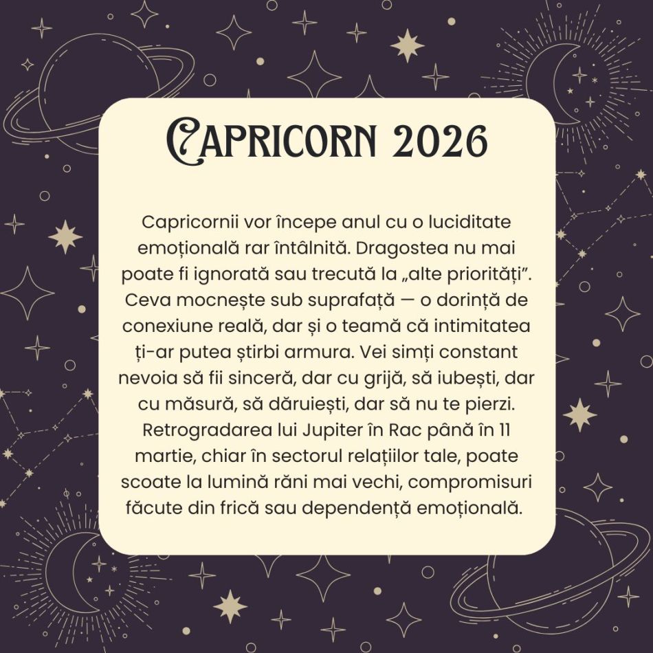 Horoscop CAPRICORN 2026 – Te așteaptă un an plin de revizuiri. Te realiniezi cu cea mai autentică versiune a ta