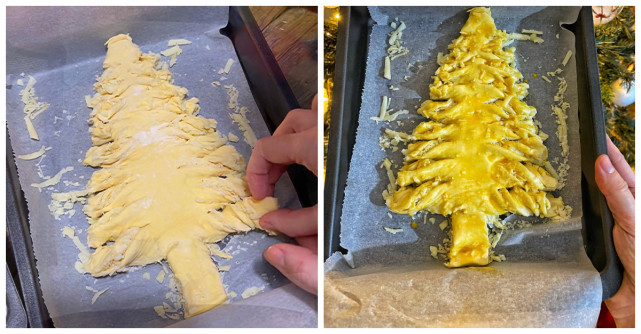 Reteta usoara de aperitiv pentru sarbatorile de iarna: Foietaj bradut cu parmezan si cascaval