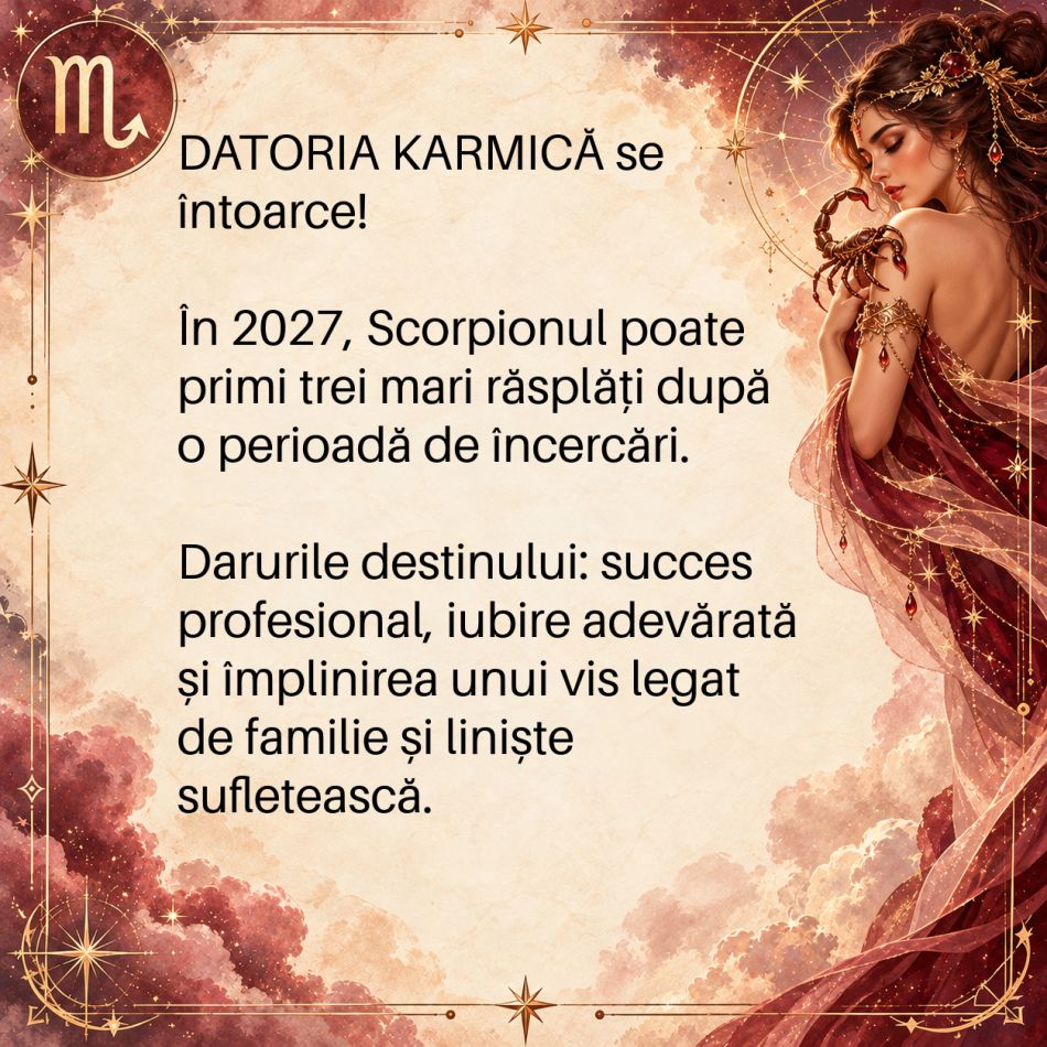 Scorpion 2027: Universul îi întoarce o datorie KARMICĂ! 3 mari dorințe pe care destinul le poate împlini