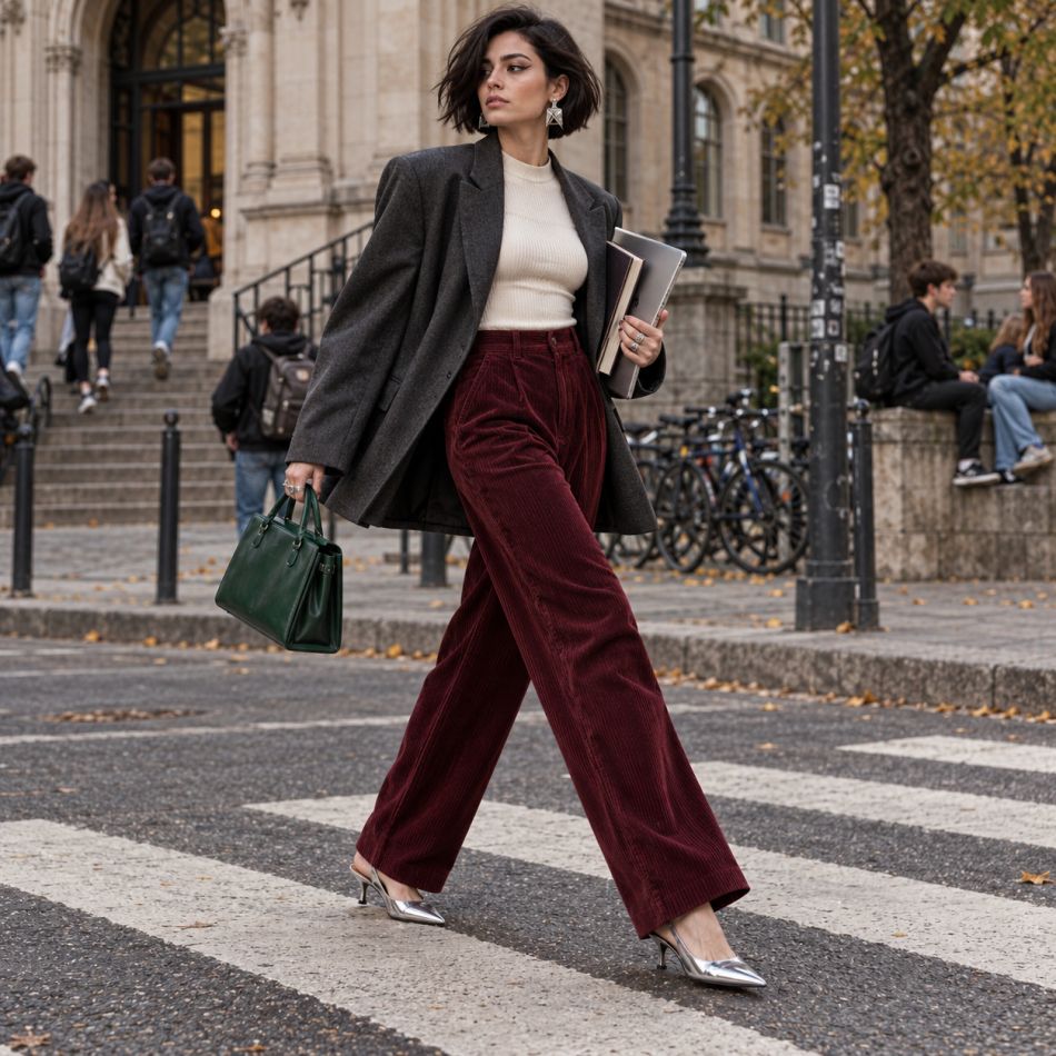 Pantalonii din catifea reiată revin în garderobă: 5 ținute de septembrie care îi fac din nou foarte fashion
